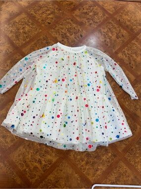 Stella McCartney Girls White Tulle Dress with Multicolor Polka Dots